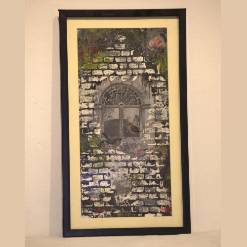 Brick wall & window background with Flower wall art