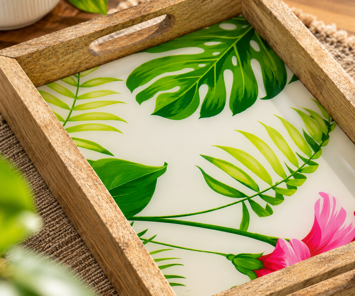 Tropical Bloom Wooden Tray