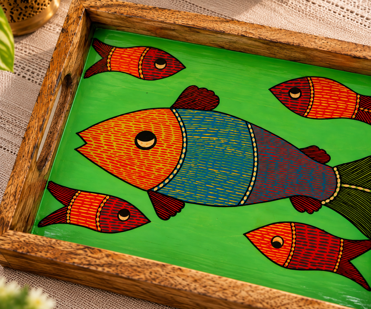 Fish Motif Handcrafted Wooden Tray