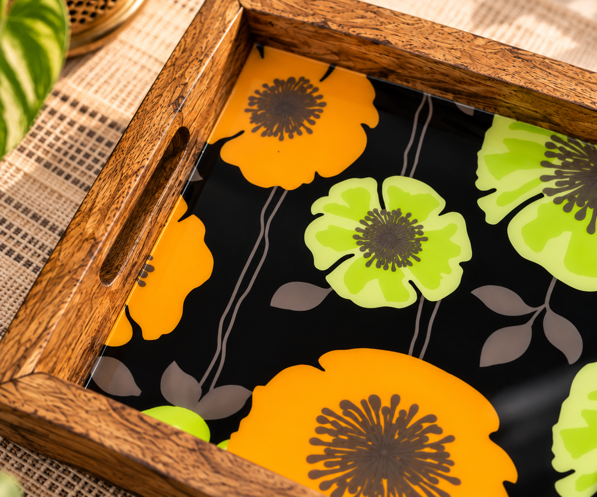 Midnight Bloom Wooden Tray