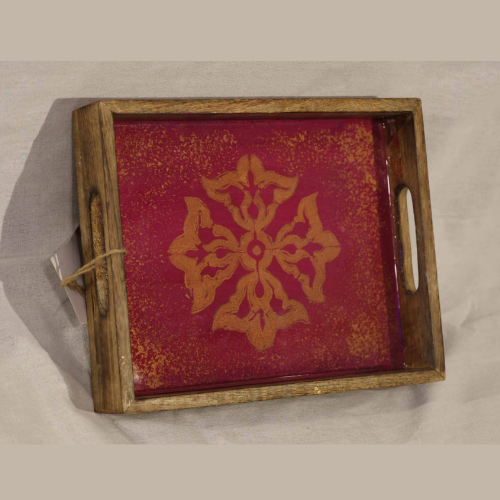 Crimson Mandala Wooden Tray