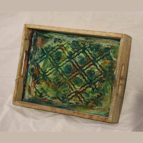Verdant Mosaic Wooden Tray