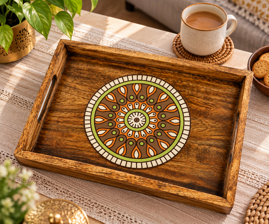 Mandala Bloom Wooden Tray