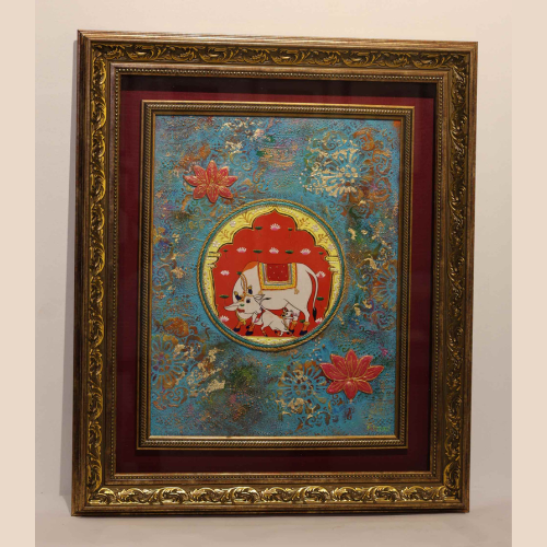 Pichwai art painting cow golden lining wall art