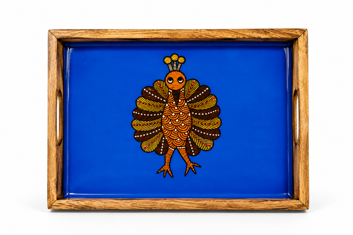 Peacock Motif Wooden Tray