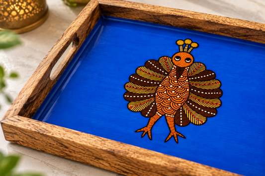 Peacock Motif Wooden Tray