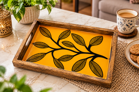 Leaf Pattern Wooden Tray