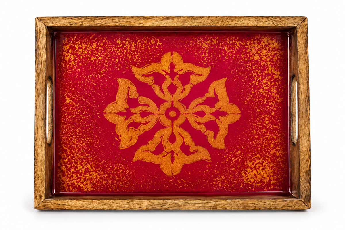 Crimson Mandala Wooden Tray