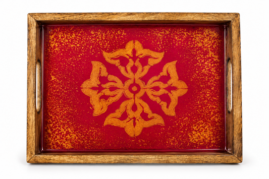 Crimson Mandala Wooden Tray