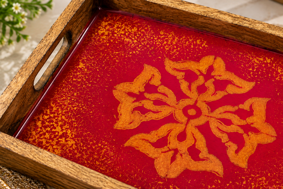 Crimson Mandala Wooden Tray