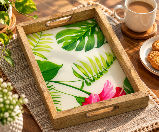Tropical Bloom Wooden Tray