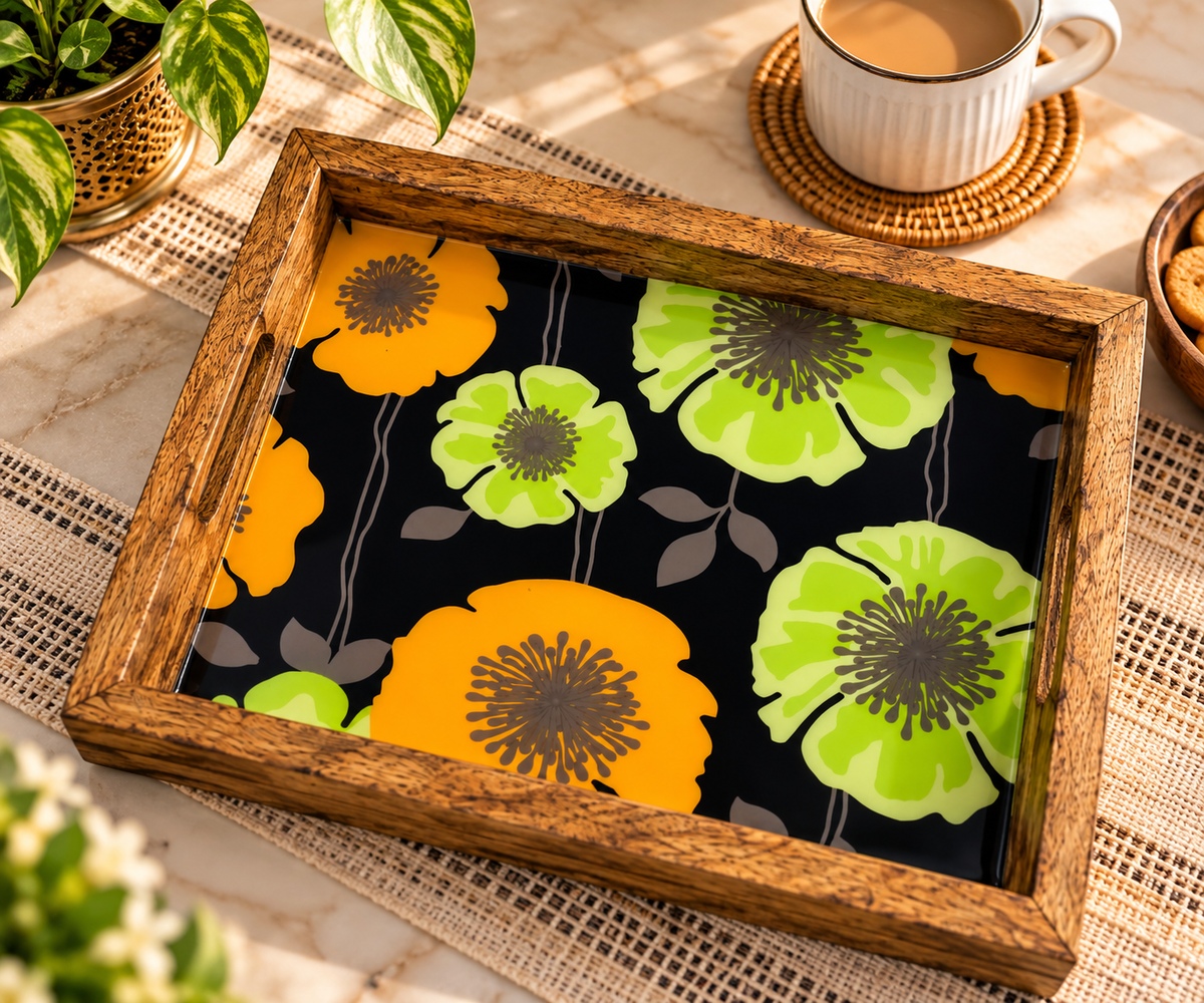 Midnight Bloom Wooden Tray
