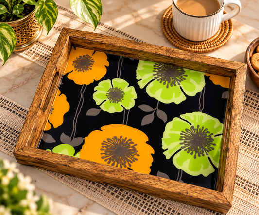 Midnight Bloom Wooden Tray