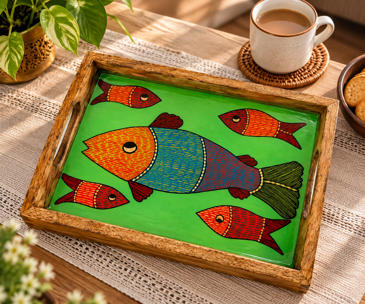 Fish Motif Handcrafted Wooden Tray
