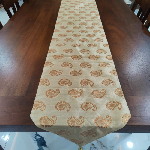 Classic Paisley Beige Brocade Silk Table Runner