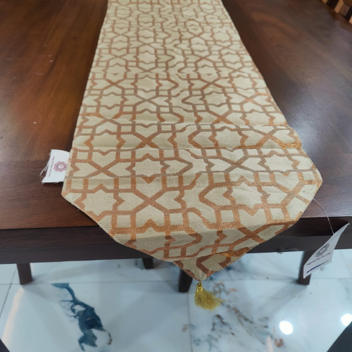 Geometric Beige Brocade Silk Table Runner