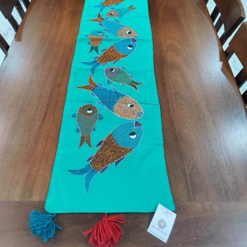 Ocean Life Green Cotton Table Runner
