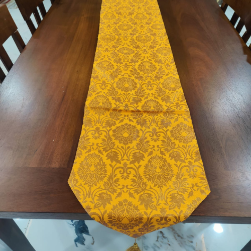 Golden Bloom Yellow Brocade Silk Table Runner