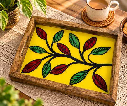 Floral Harmony Wooden Tray