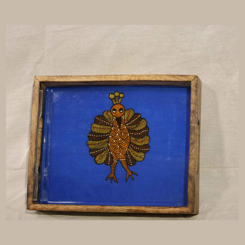 Peacock Motif Wooden Tray