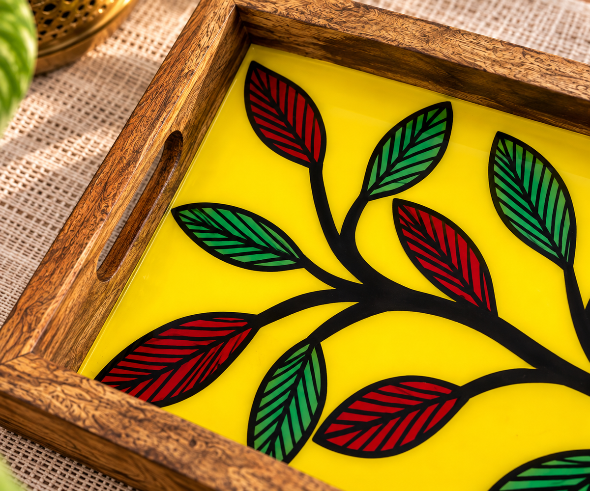 Floral Harmony Wooden Tray