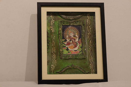 Saraswati with green background wall art