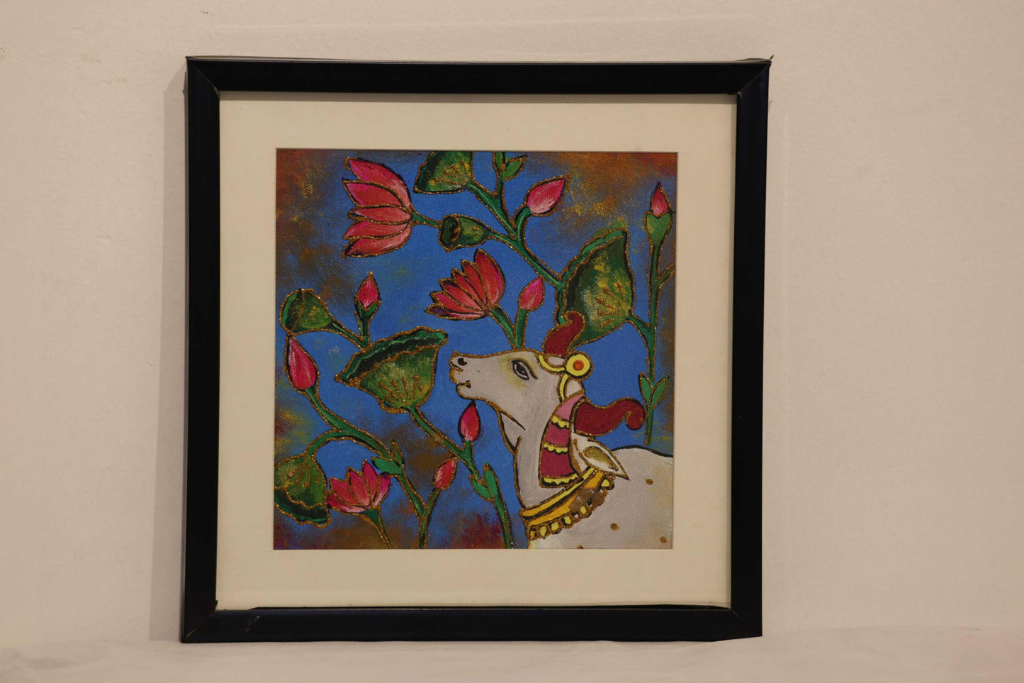 Pichwai art painting cow golden lining wall art